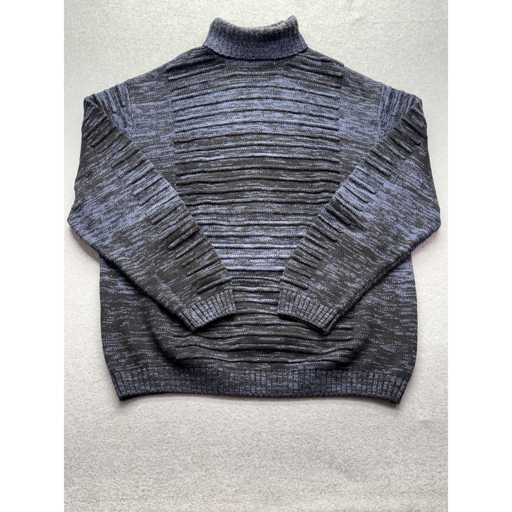 Lavane New York Mens XXL Blue Black‎ Marled Textured Knit Turtleneck Sweater